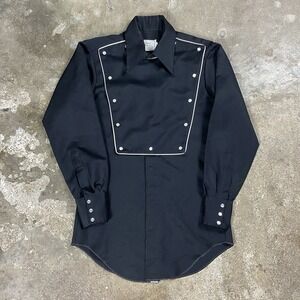 Vintage 70s H Bar C California Ranchwear Bolero Shirt Size 14.5 Black Pearl Snap